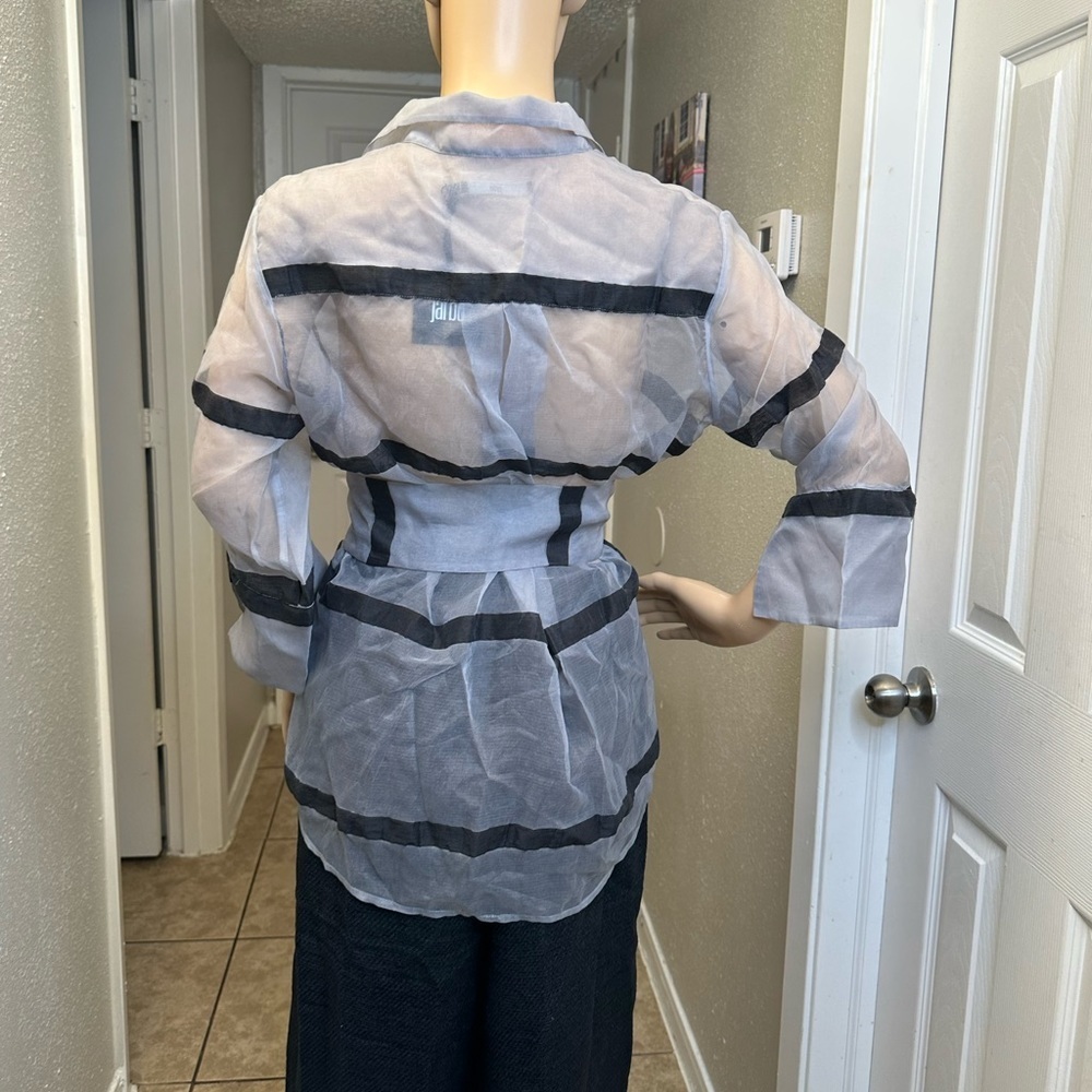 Jarbo belted organza blouse silver stripe Sz 1 NWT Retail: $ 438 - Picture 7 of 15
